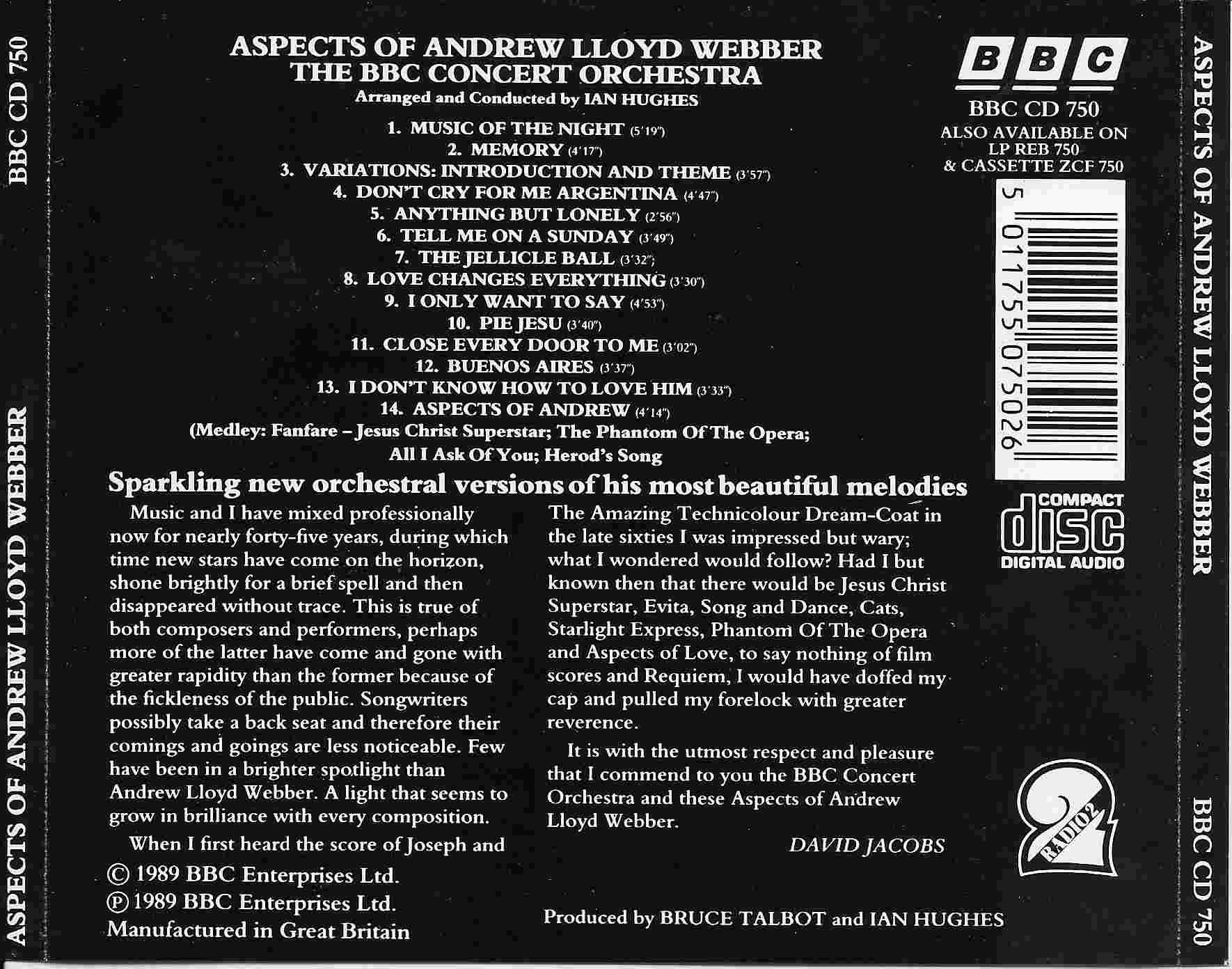 Picture of BBCCD750 Aspects of Lloyd Webber by artist Andrew Lloyd Webber from the BBC records and Tapes library